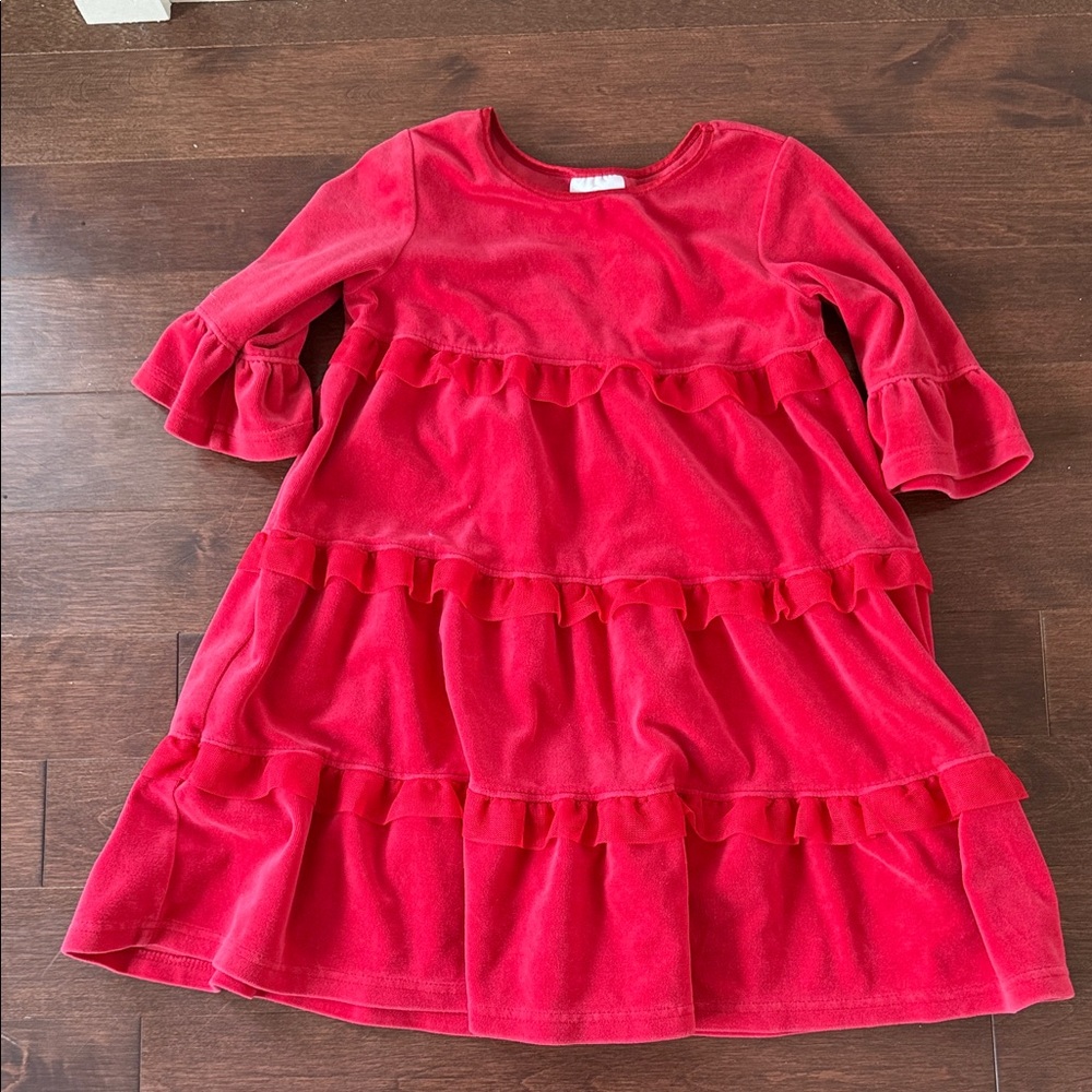 Hanna Andersson Red Velvet Ruffle Kids Dress sz 5